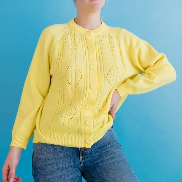 Vintage Sunshine Yellow Button Up Cardigan L - Picture 6 of 10